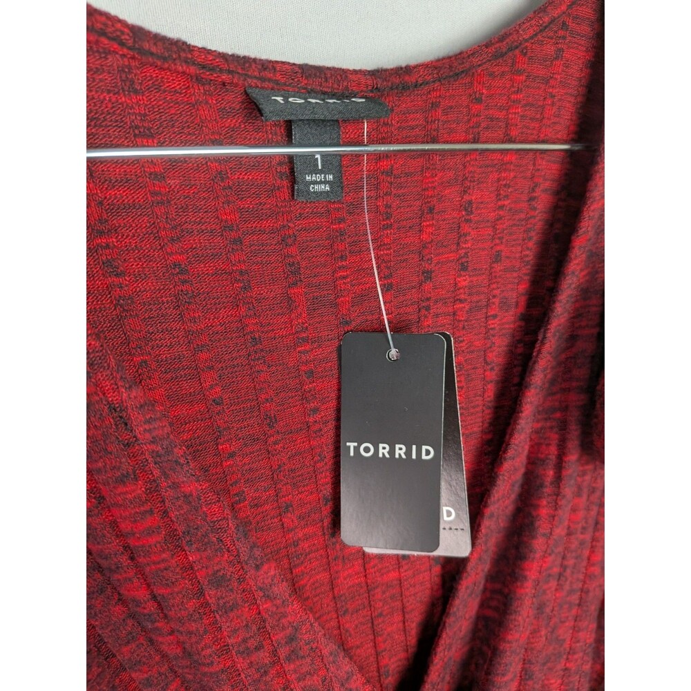 Torrid Midi Surplice Dress Size 1x 14-16 Red Knit Fabric Ribbed V Neckline Wrap - Picture 6 of 13